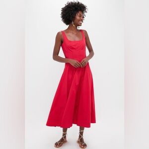 Tuckernuck STAUD Wells Midi Dress Cherry Red Rouge Cotton Casual Size 6 Classic